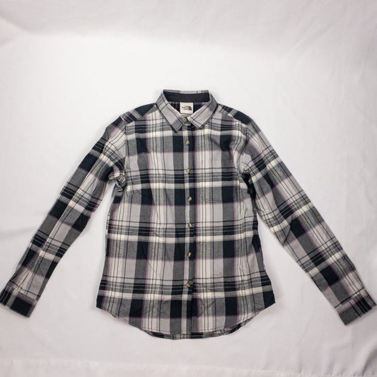 The North Face Berkeley Gray Plaid Organic Cotton Flannel Shirt Womens Medium