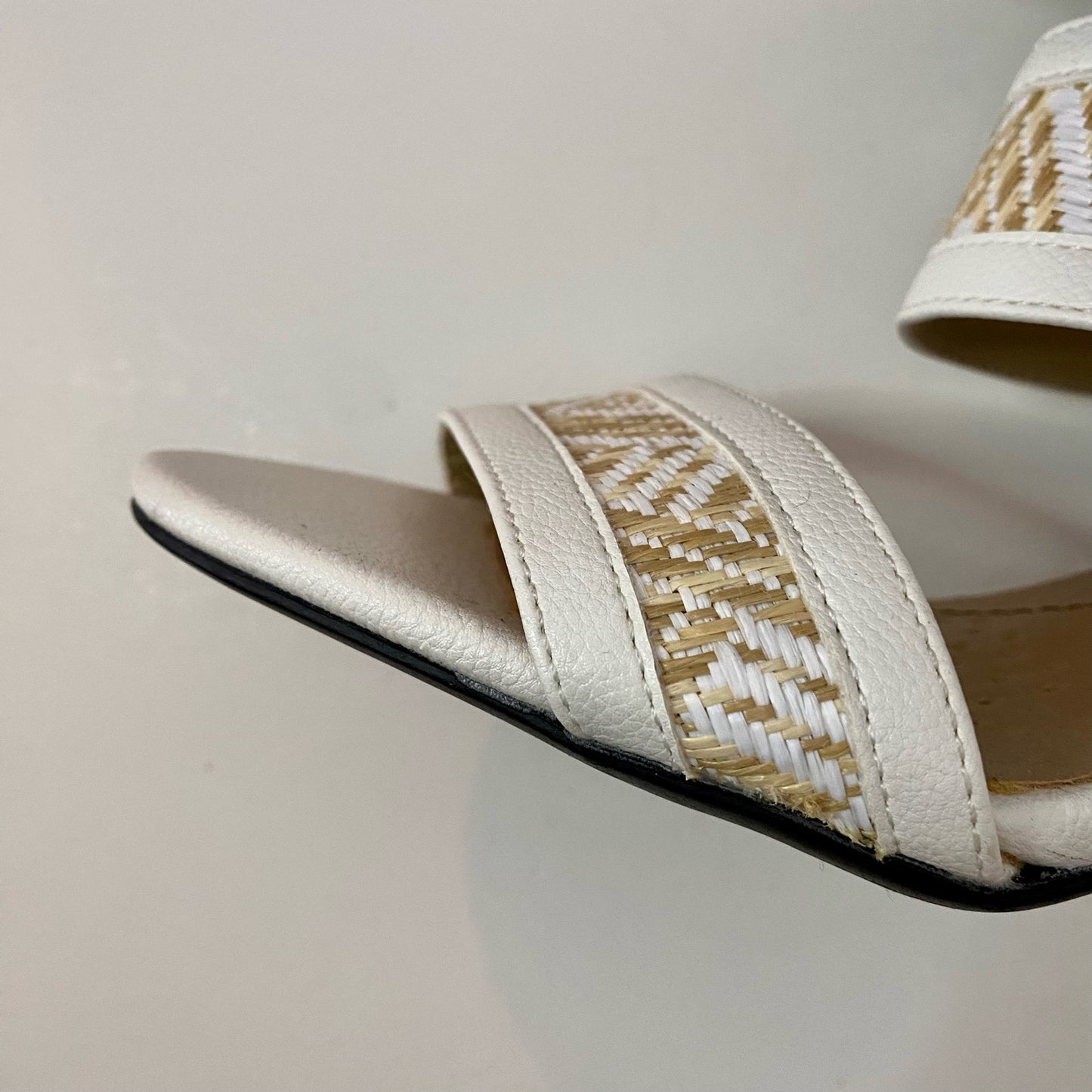 LifeStride Luna White Woven Raffia Heeled Sandals Womens 8.5