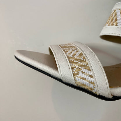 LifeStride Luna White Woven Raffia Heeled Sandals Womens 8.5