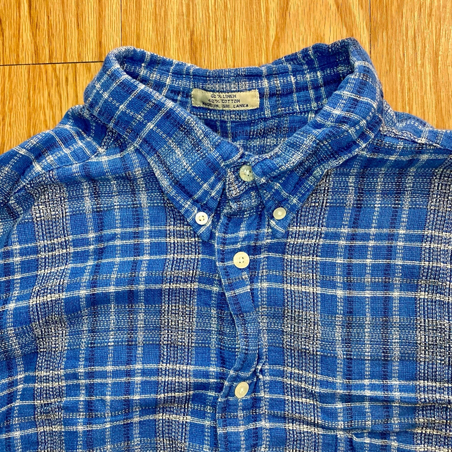 Arnold Palmer Sportswear Vintage Blue Plaid Linen Golf Shirt Mens XLarge