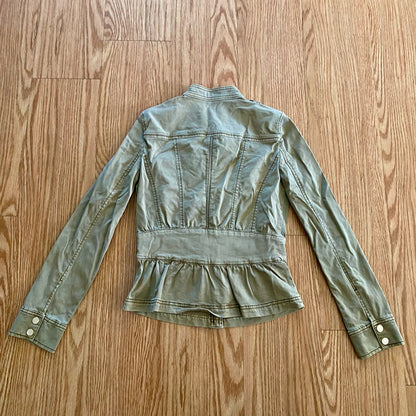 White House Black Market Olive Green Cotton Military Jacket Womens 0