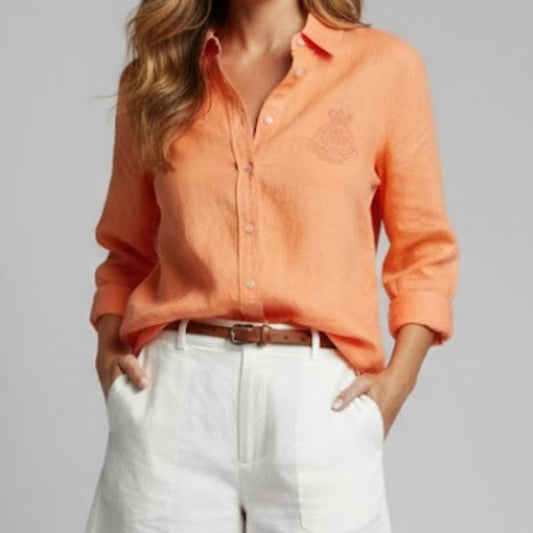 Lauren Ralph Lauren Orange Linen Button-up Shirt Top Blouse Womens 1x Plus Size