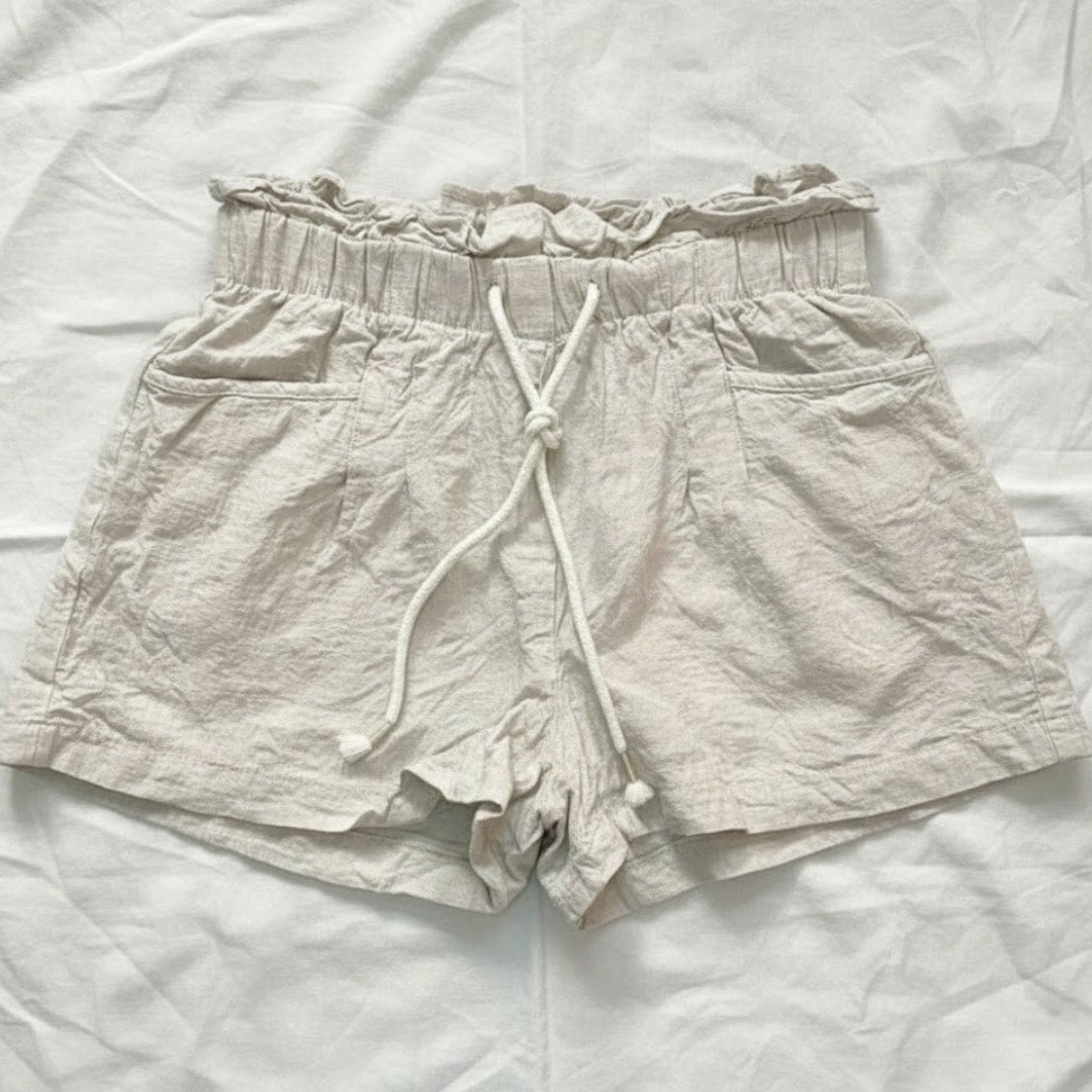 Streetwear Society Beige Linen Paperbag Waist Shorts Womens Medium