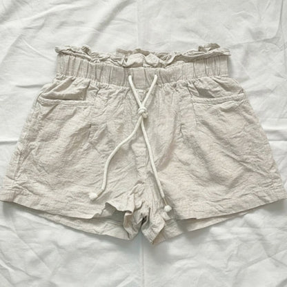 Streetwear Society Beige Linen Paperbag Waist Shorts Womens Medium