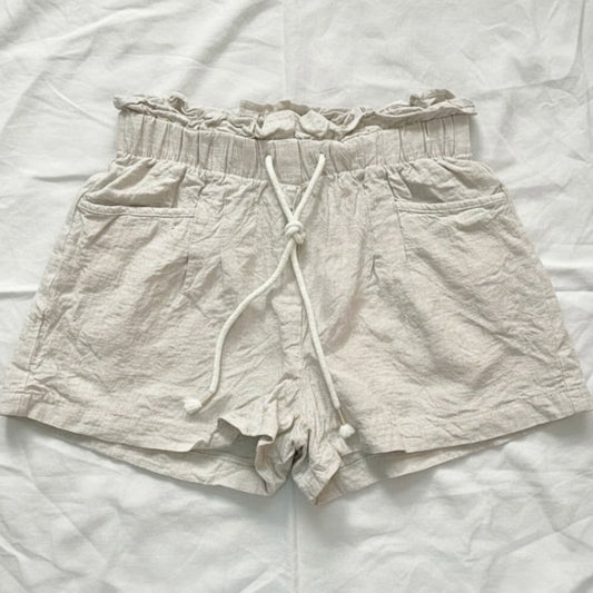 Streetwear Society Beige Linen Paperbag Waist Shorts Womens Medium