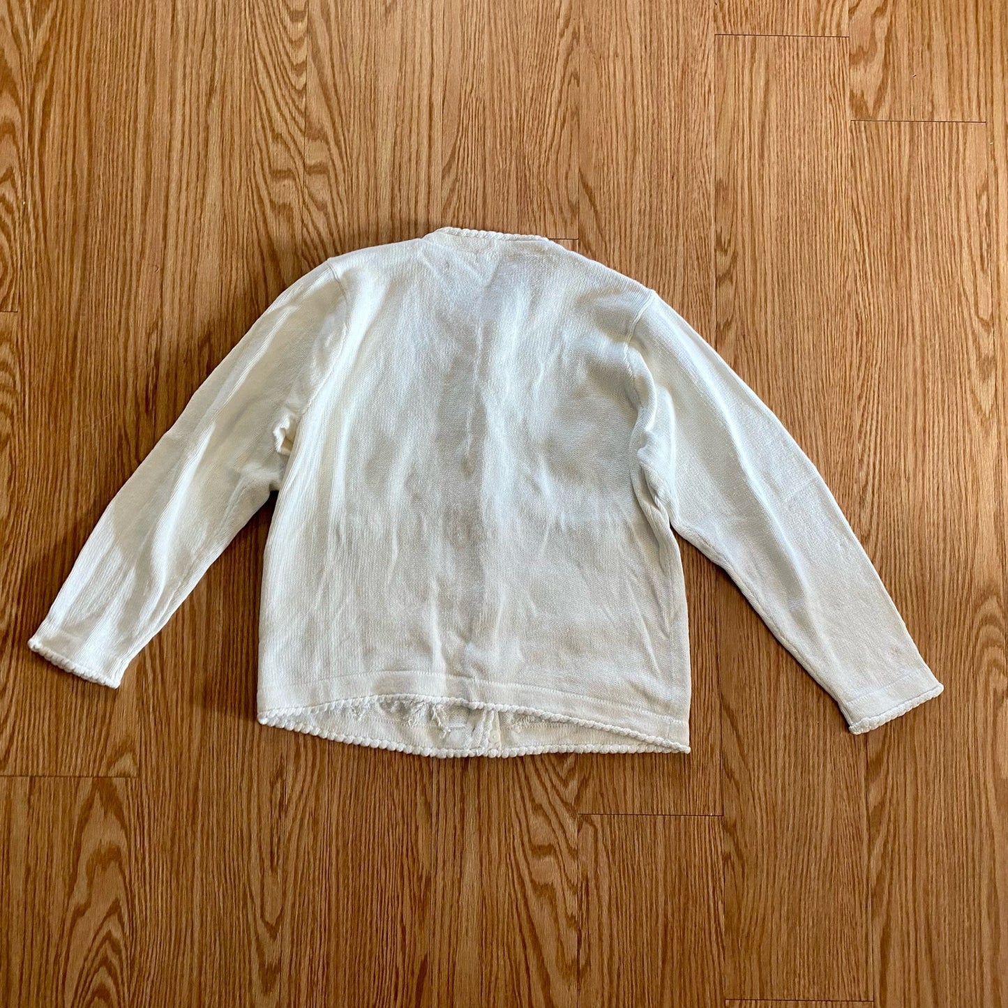 BP Design Vintage Ramie Knit Holly Berry White Sweater Cardigan Womens XLarge
