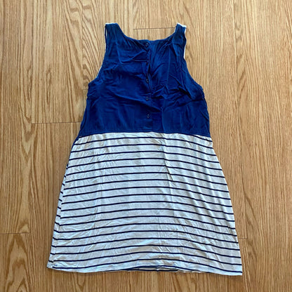 Pink Rose Blue Striped Sleeveless Mini Shirt Dress Womens Large
