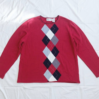 Alfred Dunner Red Diamond Beaded Blouse Shirt Top Womens Large