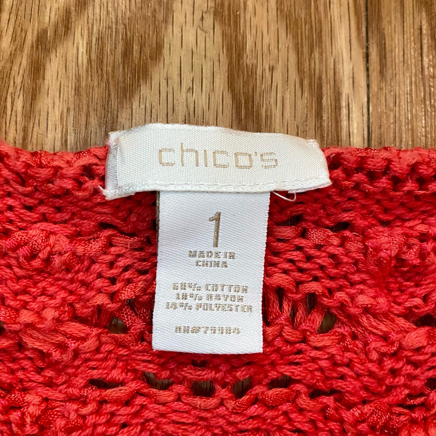 Chicos Bright Red Crochet Open Knit Sweater Top Womens 1 Medium
