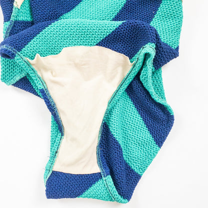 Vintage Green Blue Crochet One Piece Swimsuit Womens Medium