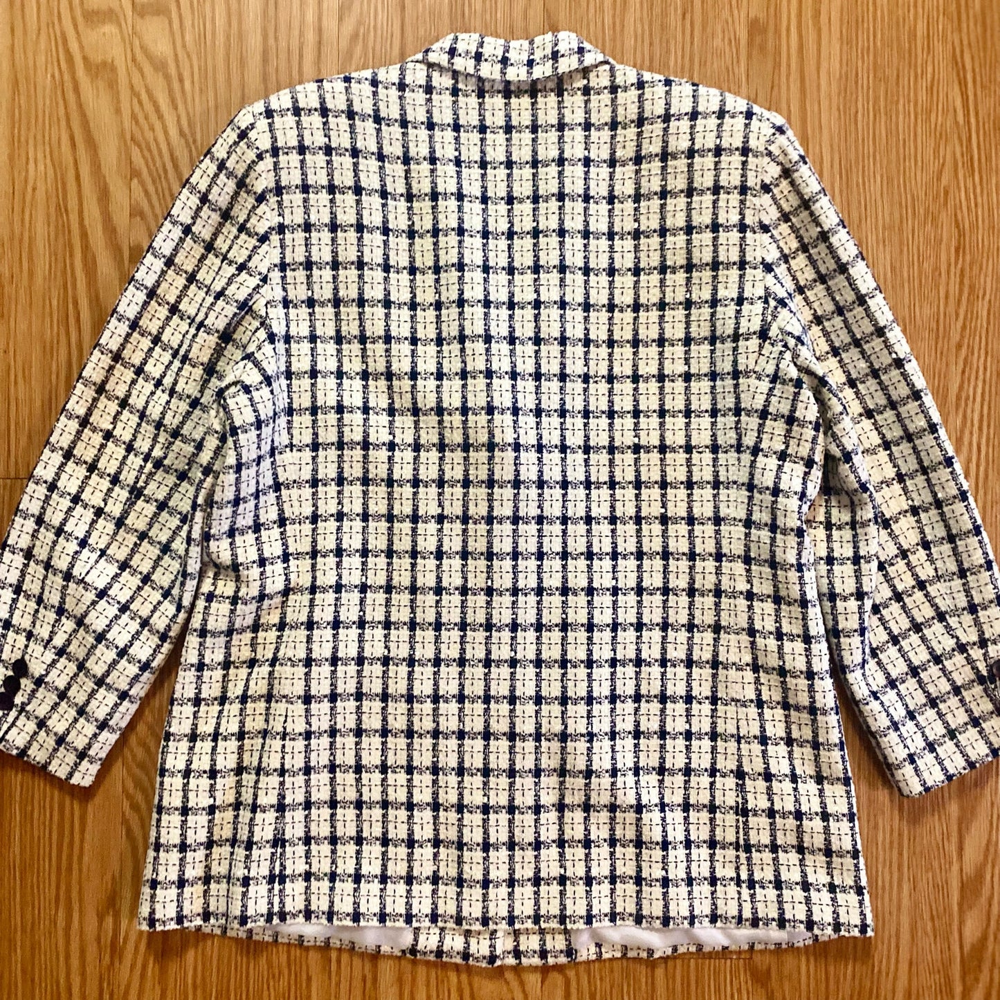 Da-Rue Vintage White Metallic Navy Plaid Blazer Womens Large