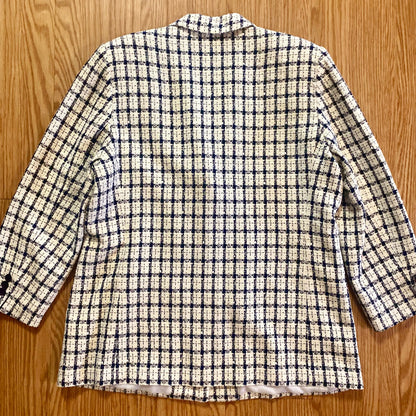 Da-Rue Vintage White Metallic Navy Plaid Blazer Womens Large