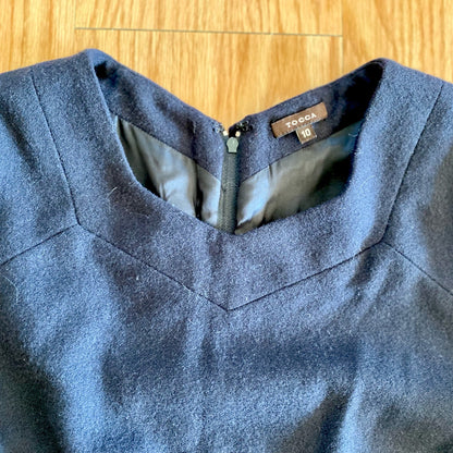Tocca Navy Blue Wool Long Sleeve Sheath Dress Womens 10
