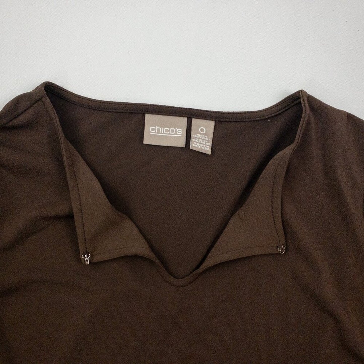 Chicos Brown Keyhole Bell Sleeve Blouse Womens 0 Small