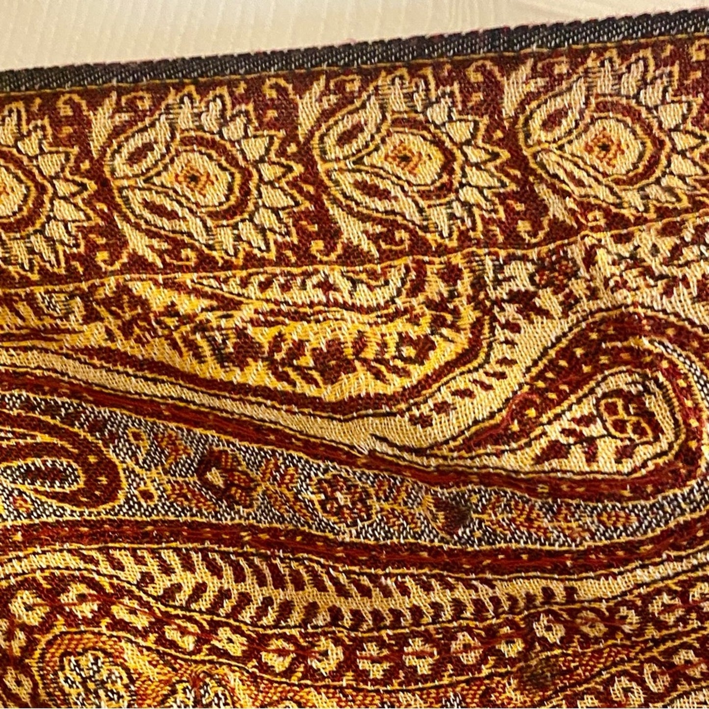 Red Gold Floral Indian Pashmina Shawl Wrap Scarf Fringe Tassel Womens One Size