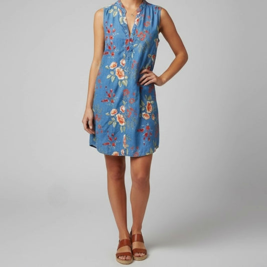 Beige by ECI Blue Floral Embroidered Dress Womens 8