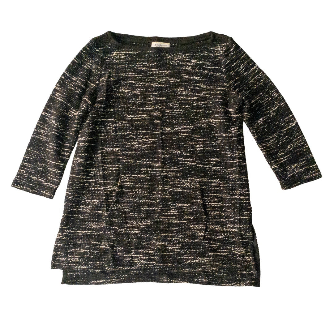 Liz Claiborne Weekend Black Speckled Knit Pullover Tunic Sweater Womens Medium