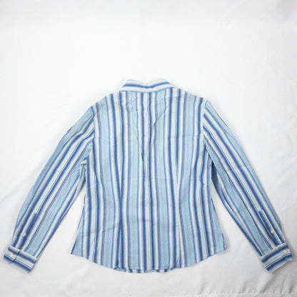 GH Bass & Co Blue White Striped Button Blouse Shirt Womens Medium