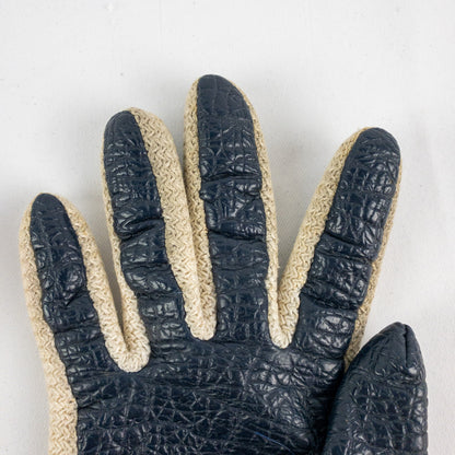 Aris Snuggler Vintage Blue Beige Vinyl Knit Gloves Womens One Size