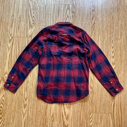 Burnside Red Blue Plaid Flannel Shirt Unisex Mens Small Womens Medium
