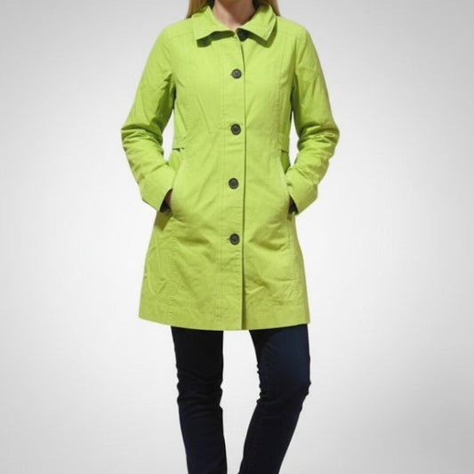 Eddie Bauer Lime Green Y2k Trench Coat Jacket Womens Small