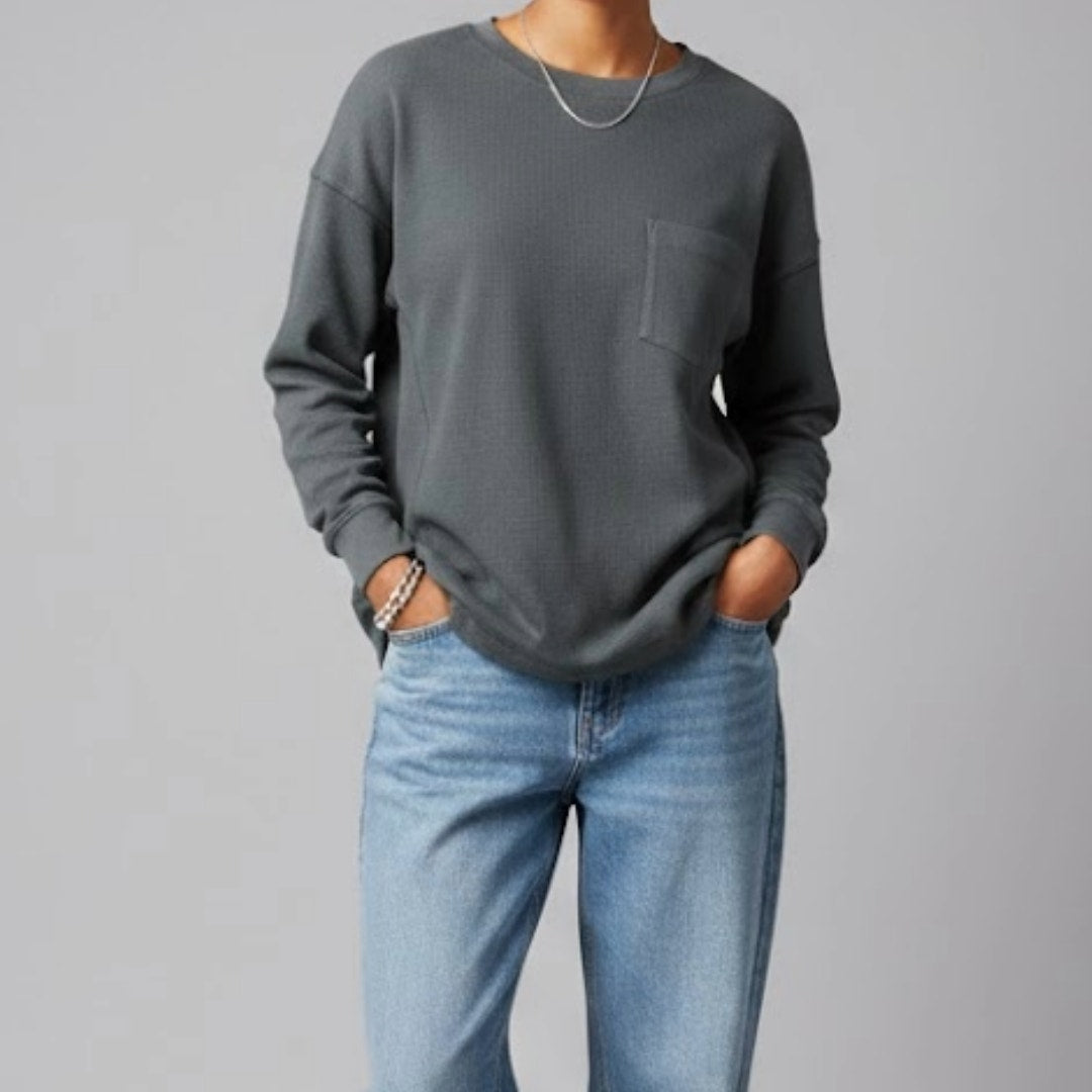 Wild Fable Gray Grunge Long Sleeve T Shirt Top Womens Medium