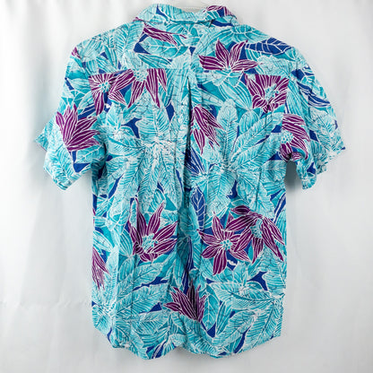 Sandra Ingrish Sport Vintage Hawaiian Blue Purple Shirt Womans Small Unisex