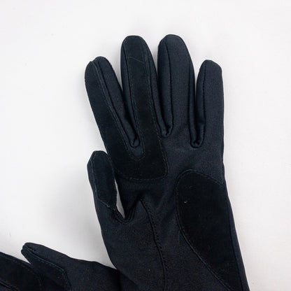 Totes Isotoner Black Leather Patch Nylon Gloves Womens Small 6