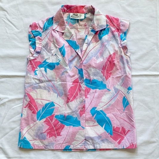 Hilo Hattie Vintage Pink Floral Cap Sleeve Hawaiian Shirt Womens Medium
