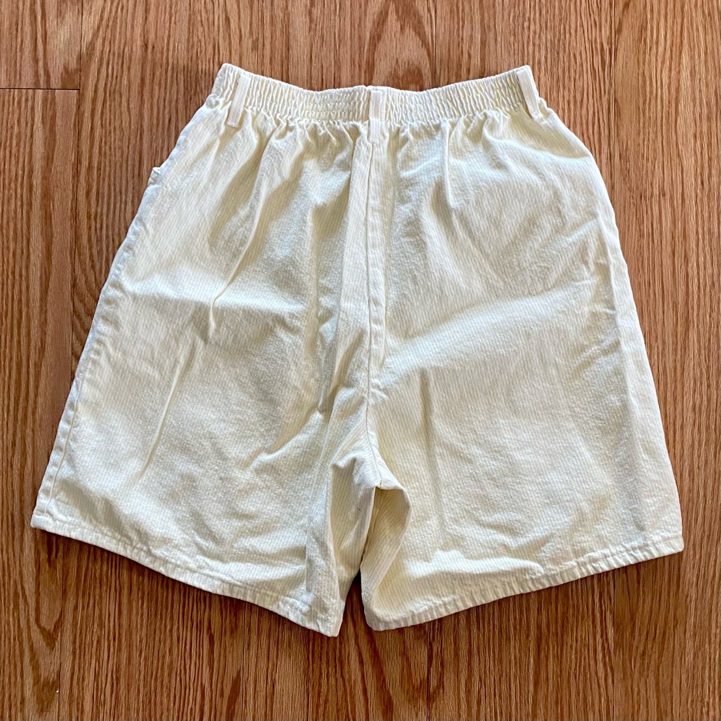 Chic Vintage 90s Yellow White Striped Long Baggy Shorts Womens 12