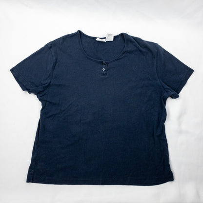 Bobbie Brooks Vintage Navy Blue Button Tee Shirt Womens XLarge