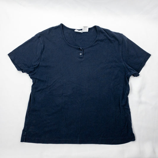 Bobbie Brooks Vintage Navy Blue Button Tee Shirt Womens XLarge