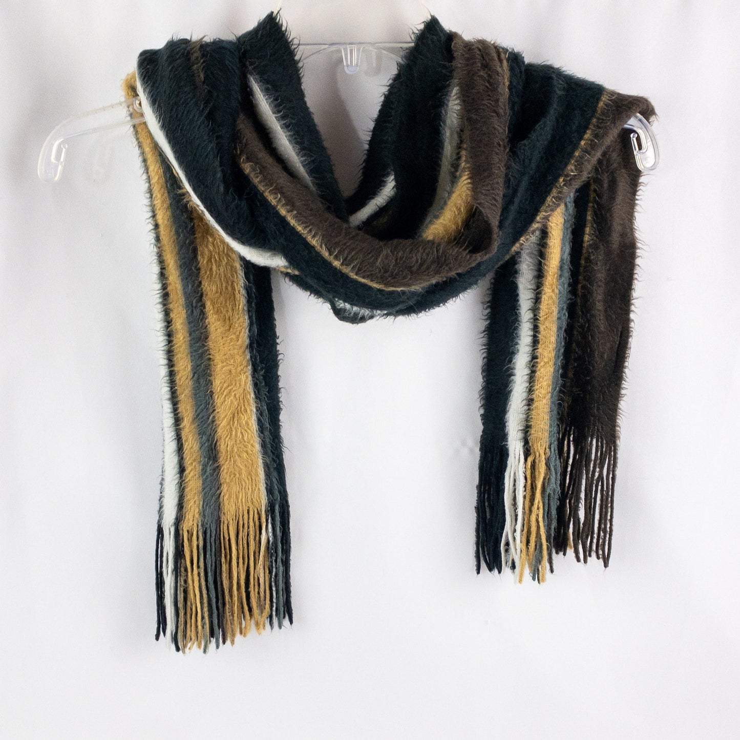 Cejon Brown Black White Striped Soft Scarf Unisex Men Women One Size