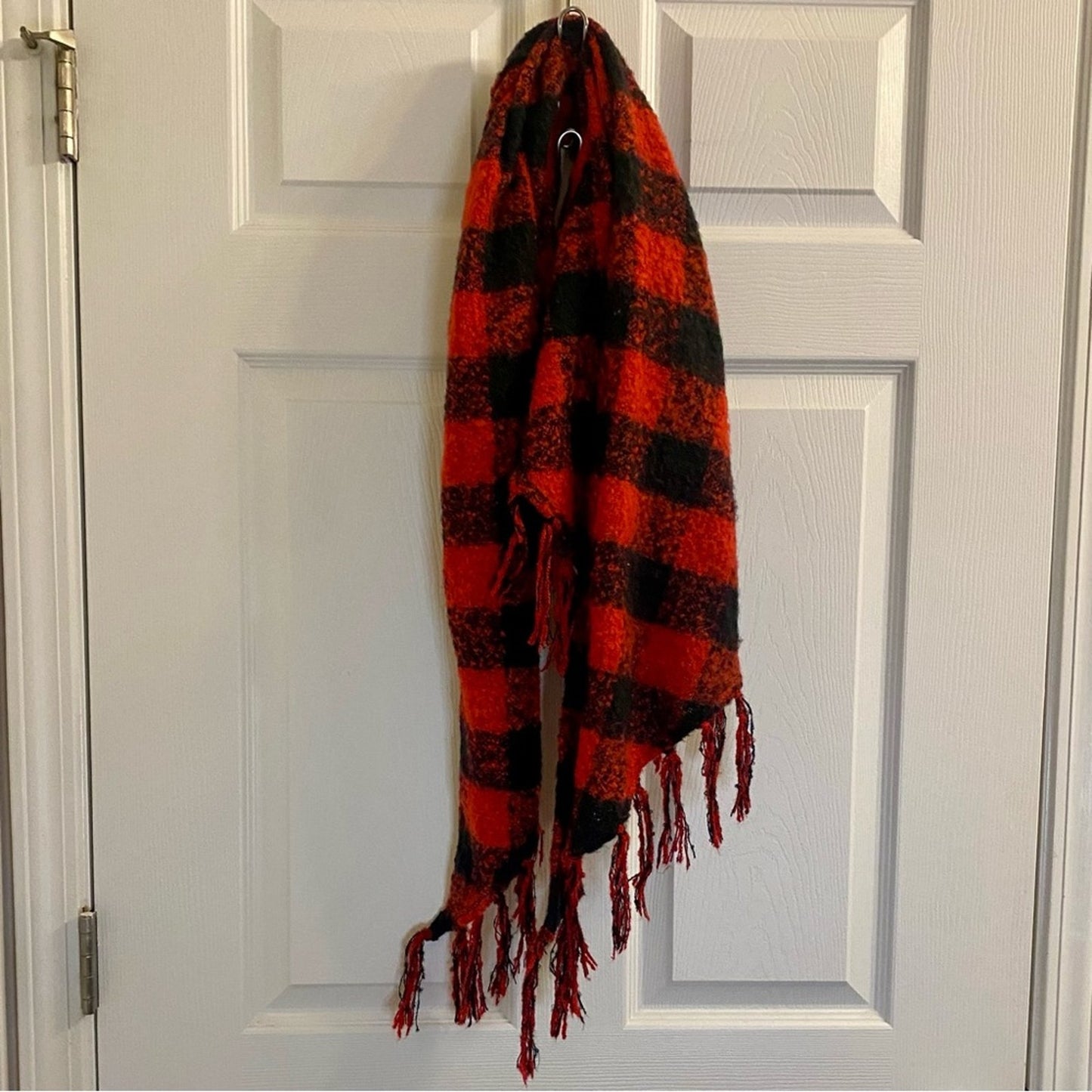 Classic Red & Black Buffalo Plaid Tassel Scarf Unisex Womens One Size