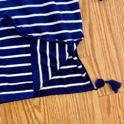 Lilly Pulitzer Navy Blue White Striped Tassel Sweater Womens XSmall
