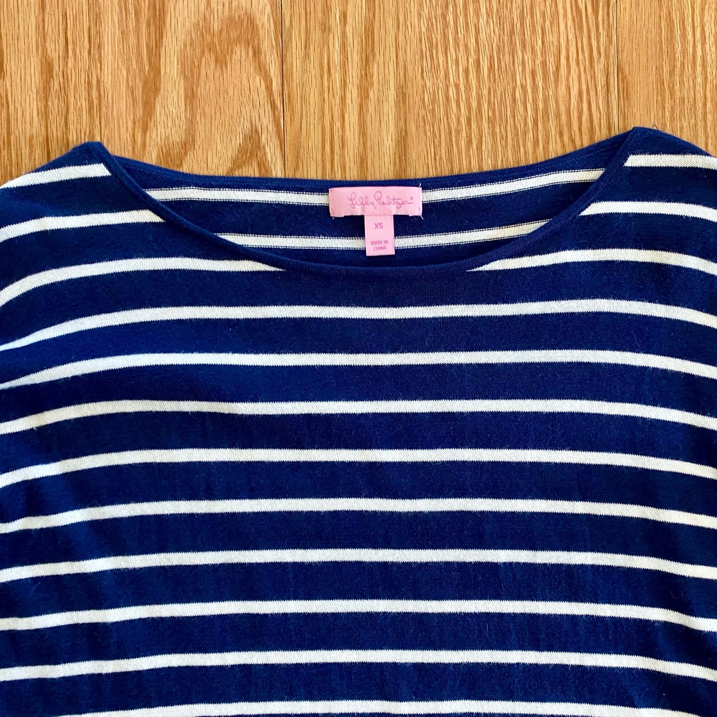Lilly Pulitzer Navy Blue White Striped Tassel Sweater Womens XSmall