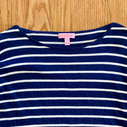 Lilly Pulitzer Navy Blue White Striped Tassel Sweater Womens XSmall