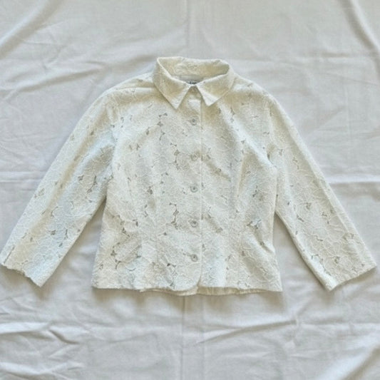 Cabi #5162 Spring Portrait White Floral Lace Shirt Jacket Womens Medium