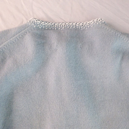 Stewart’s Vintage Pastel Blue Embroidered Rabbit Hair Cardigan Sweater Womens Small