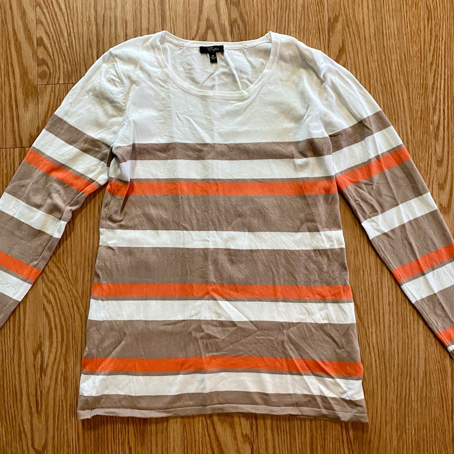 Cupio Tan White Striped Sweater Top Womens Medium