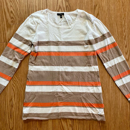 Cupio Tan White Striped Sweater Top Womens Medium
