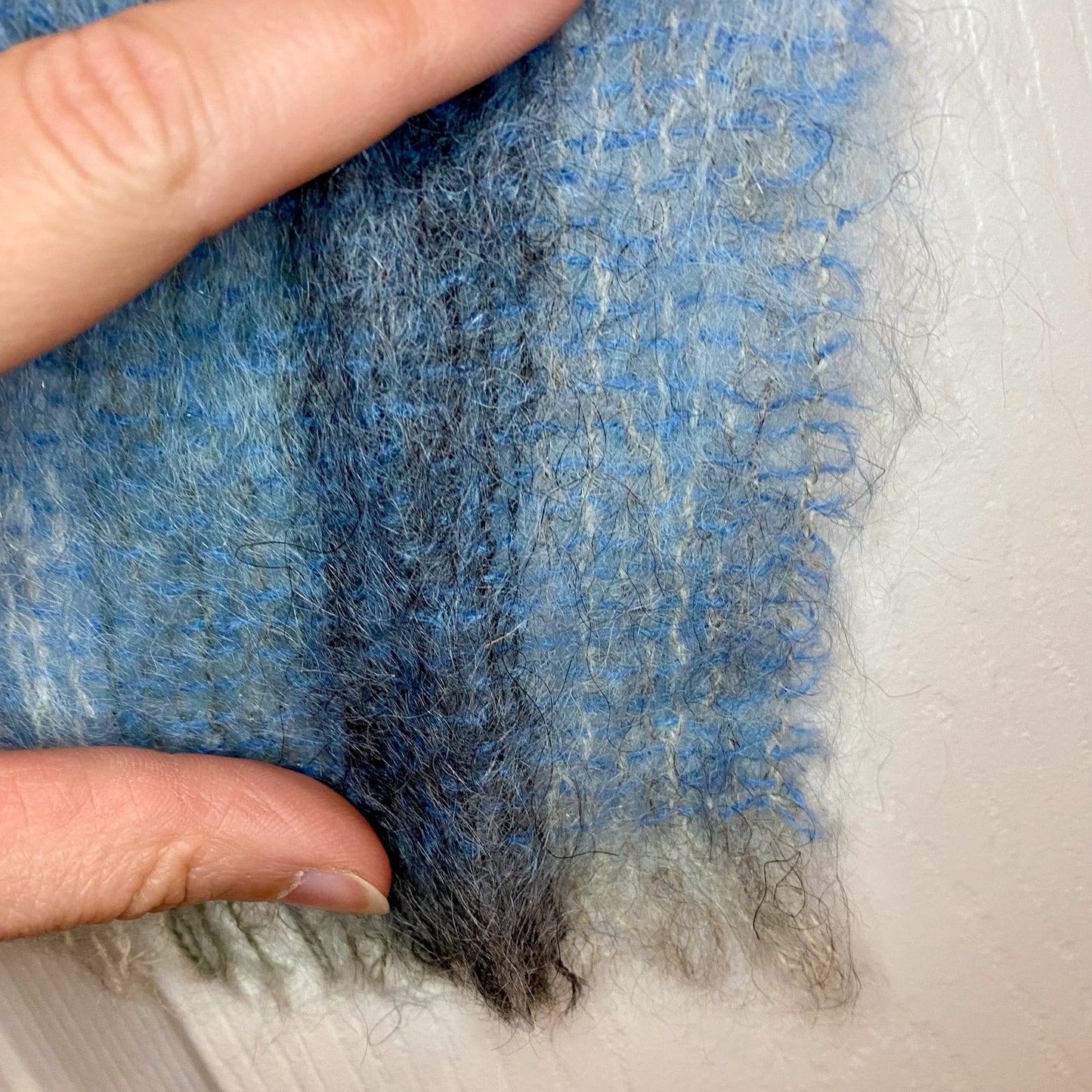 Samuel Tweed & Co Vintage Royal Scot Mohair Blue Knit Wool Scarf Unisex One Size