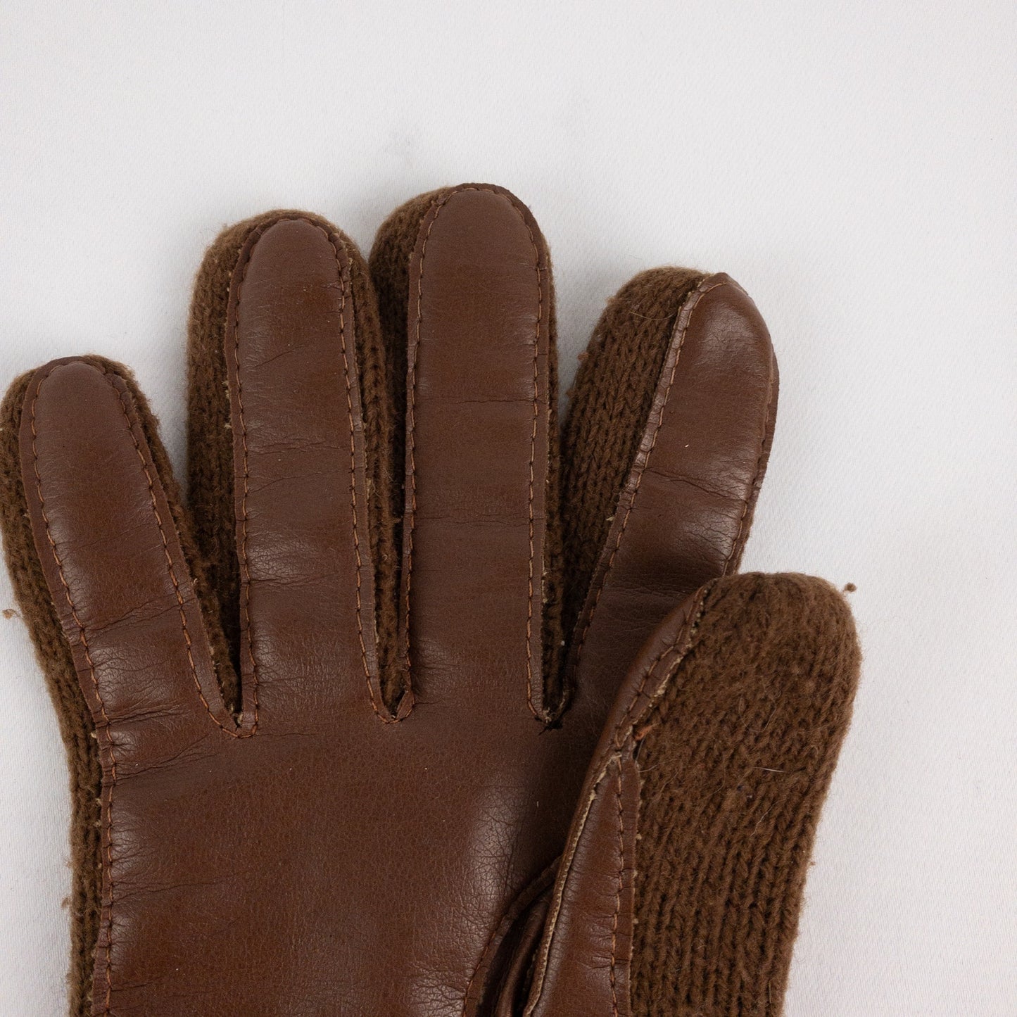 Aris Vintage Brown Knit Fabric Vinyl Patch Gloves Womens One Size