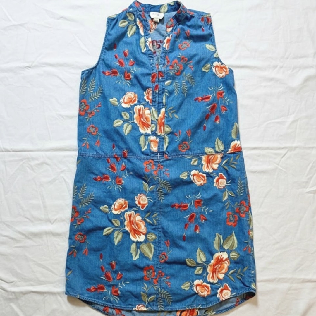 Beige by ECI Blue Floral Embroidered Dress Womens 8