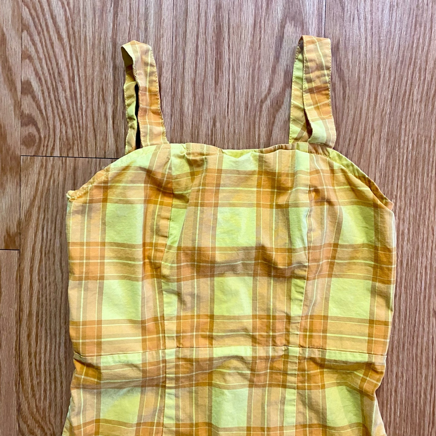 Arizona Jean Co Vintage Yellow Plaid Mini Jumper Dress Womens Small / Medium