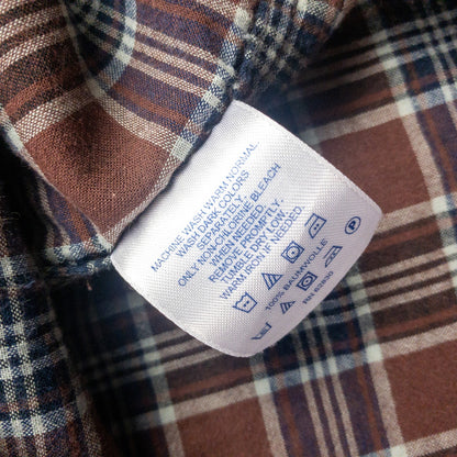 Lands End The Madras Shirt Brown Blue Striped Plaid Mens Large
