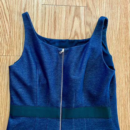 Les Copains BVM Spa Blue Denim Midi Sheath Dress Womens 10 US