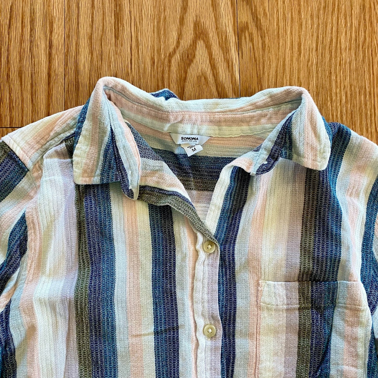 Sonoma Multicolor Striped Blue Cotton Button-up Shirt Blouse Womens Medium