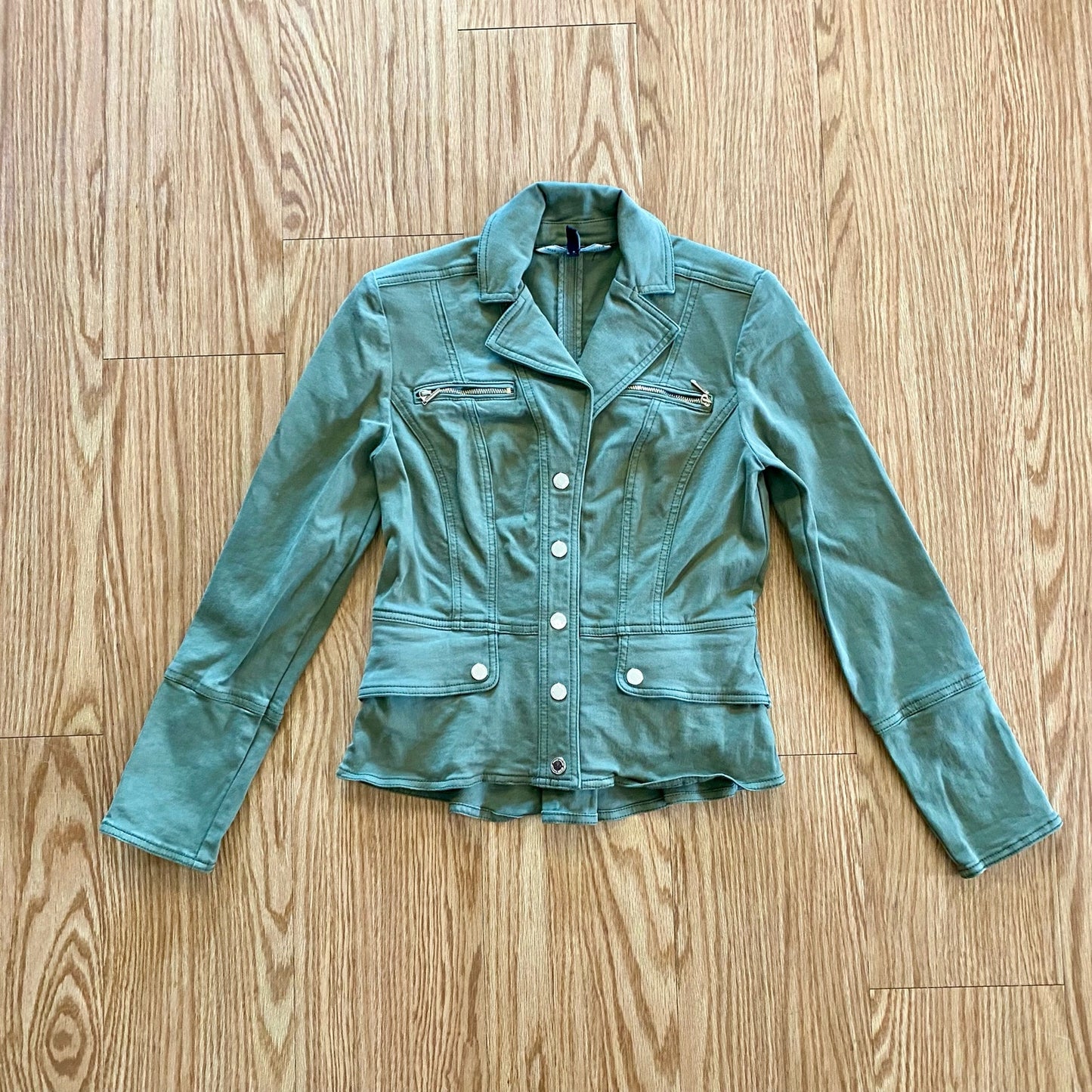 White House Black Market Olive Green Cotton Moto Jacket Womens 0