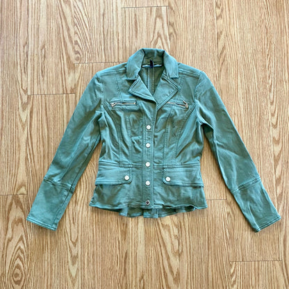 White House Black Market Olive Green Cotton Moto Jacket Womens 0